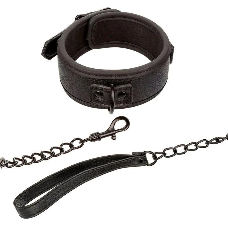 Collier et laisse BDSM en métal robuste noir, chaîne durable, boucle sécurisée, fermoir universel, anneau pivotant.