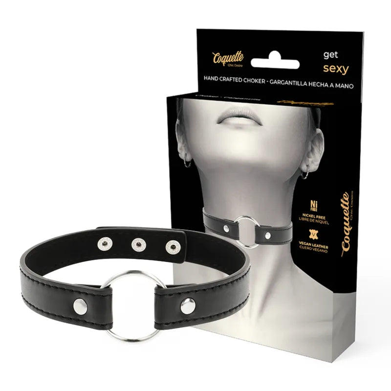 collier fétiche cuir végane ajustable fermeture trois boutons pression hypoallergénique sans nickel écologique confortable sensuel élégant durable artisanal