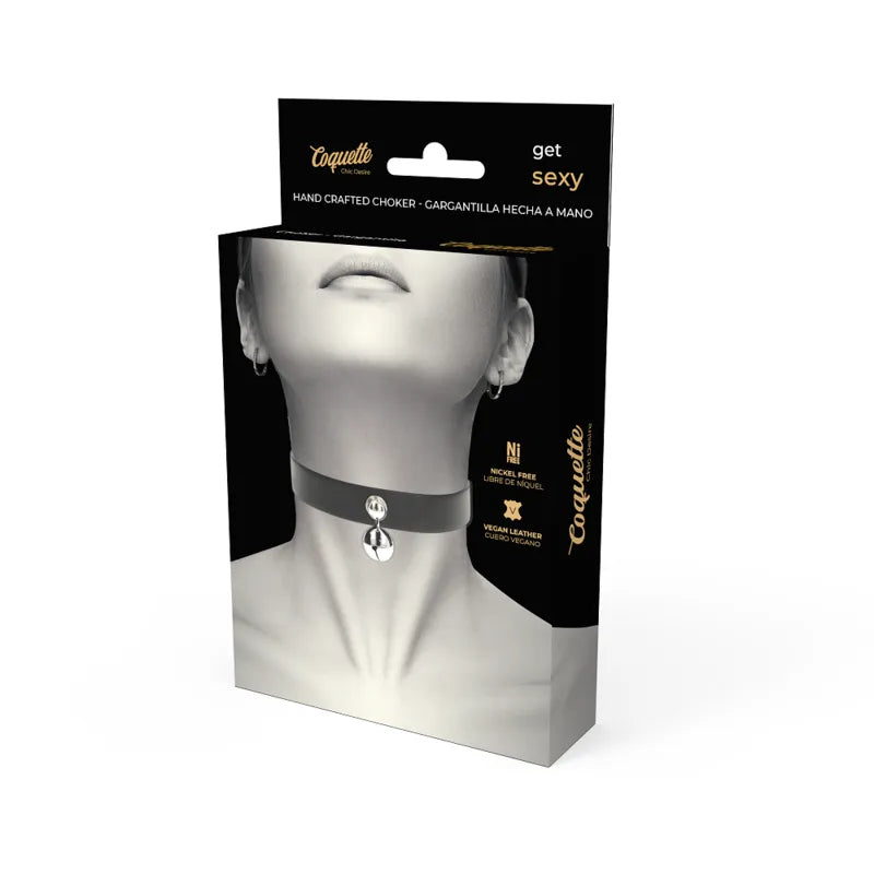 Collier chic en cuir vegan noir, ajustable avec boutons-pression, hypoallergénique, élégant et durable, 43cm x 2cm.