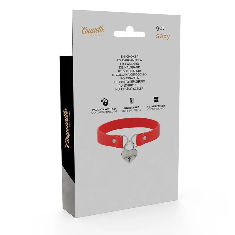 Collier cuir vegan rouge avec pendentif cœur métallique, réglable, hypoallergénique, sans nickel, élégant et écologique.