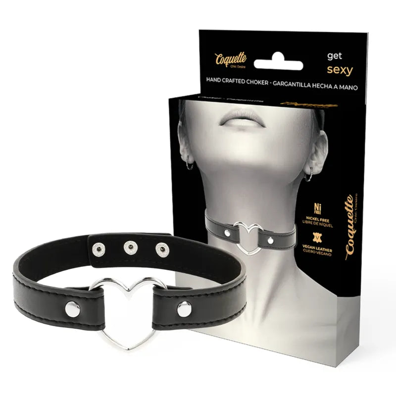 collier fétiche cuir vegan réglable élégant fermeture trois boutons pression métal sans nickel hypoallergénique ajustable confortable chic sensuel