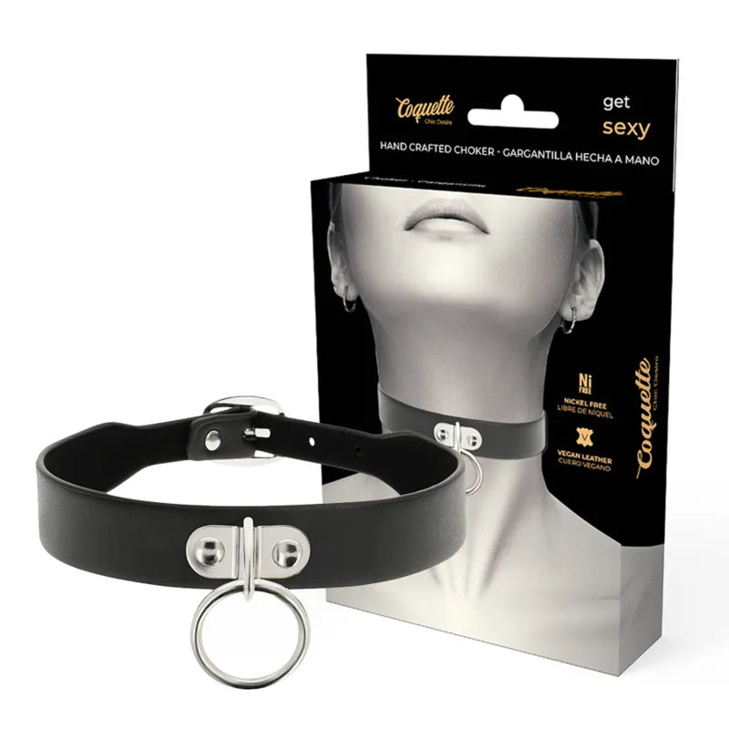 Collier fétiche cuir végétalien ajustable réglable fermeture trois boutons pression longueur 43 cm hauteur 2 cm chic