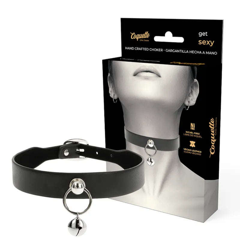 collier fétiche cuir végétalien élégant réglable ajustable fermeture trois boutons pression hypoallergénique sans nickel raffiné moderne chic durable