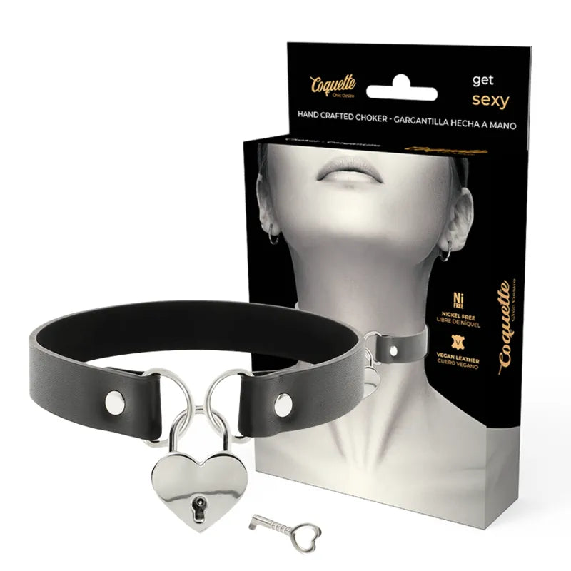 collier fétiche cuir végétalien mystère chic élégant intemporel confortable éthique hypoallergénique métal sans nickel cœur clé