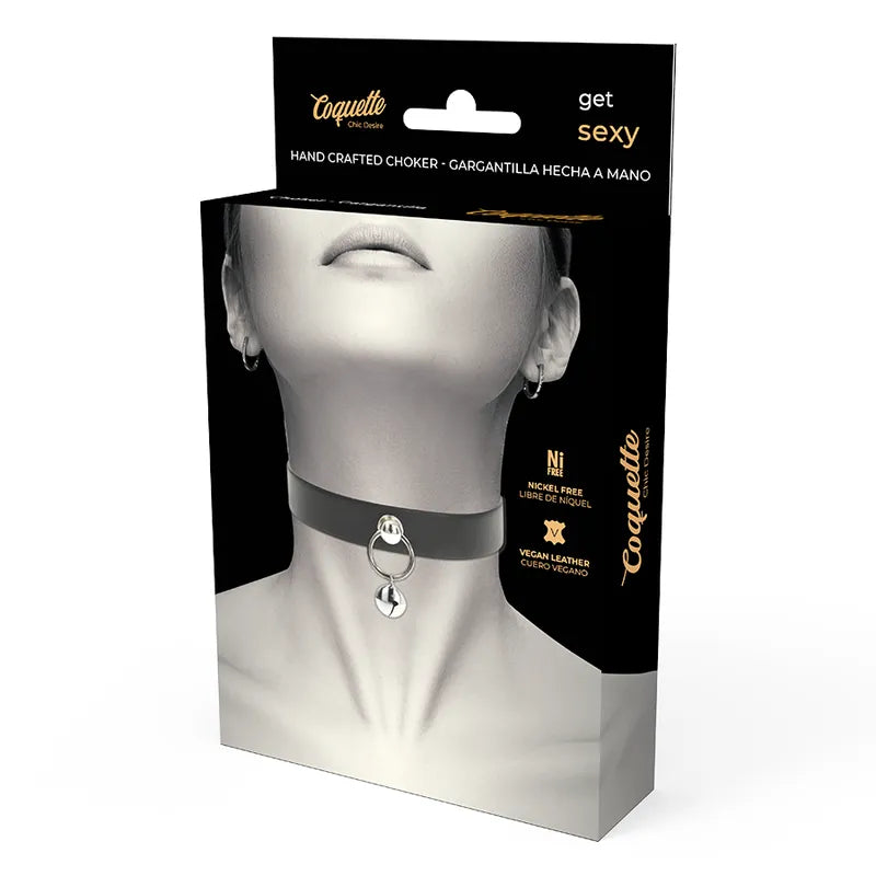 Collier fétiche en cuir vegan noir, élégant, ajustable, avec fermeture à trois boutons-pression, hypoallergénique.