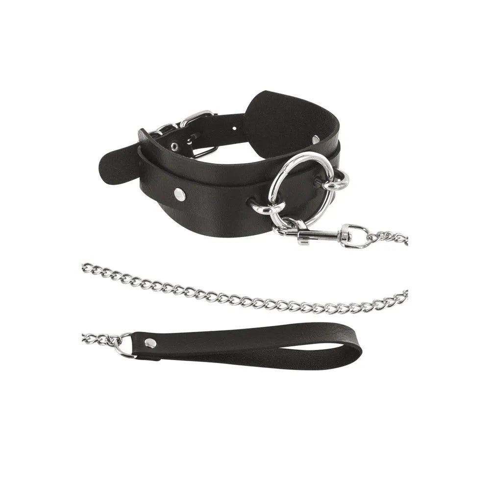 collier laisse BDSM noir large 114cm anneau métal fixe réglable confortable qualité abordable promenade soumise coquins