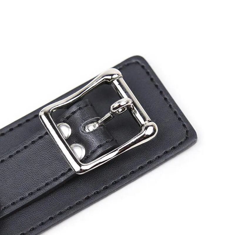 Collier laisse fétiche noir en simili cuir avec boucle métallique argentée, anneaux polyvalents, élégant et ajustable.