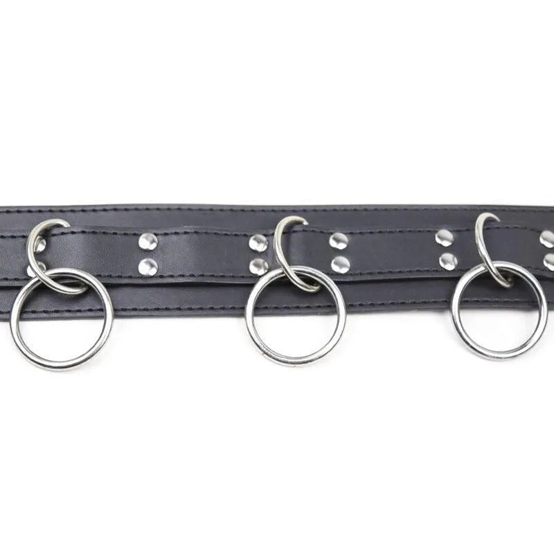 Collier laisse fétiche noir en simili cuir avec anneaux métalliques robustes, ajustable et élégant pour expérience personn...