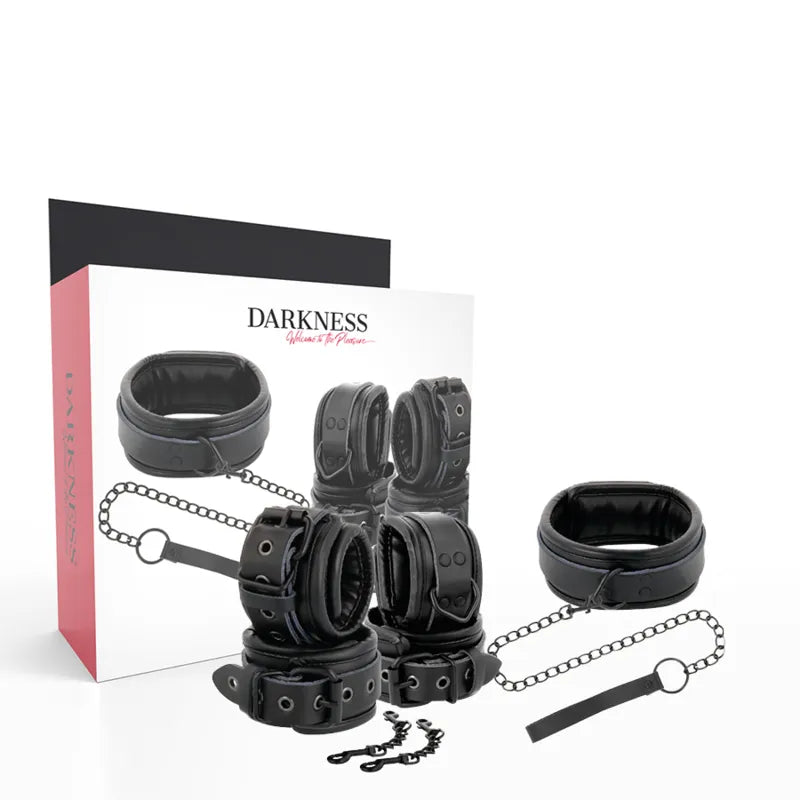 collier menottes cuir noir robuste réglable coutures raffinées confort optimal sécurité maximale taille adaptable débutant avancé fétiche luxe qualité supérieure
