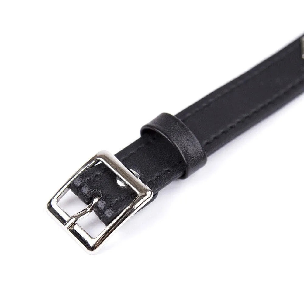 Collier BDSM en PVC noir avec boucle métallique brillante, réglable, chic et robuste, longueur 43 cm, hauteur 2 cm.