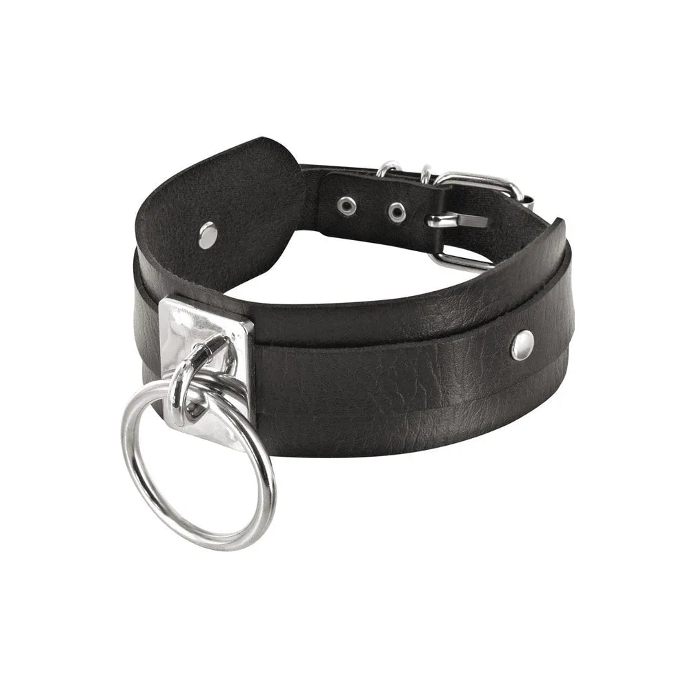 collier soumis noir réglable confortable doublure douce anneau métallique fixation laisse qualité supérieure durable finition élégante sensuel coquin