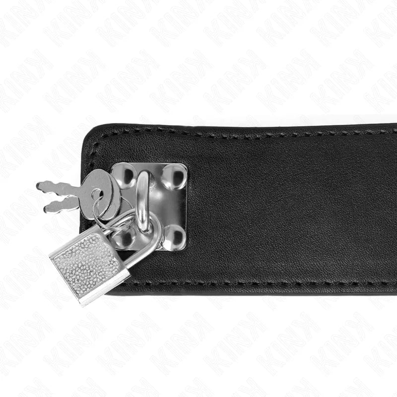 Collier BDSM en cuir noir, élégant et robuste, avec serrure métallique, pour style et confort sophistiqués.