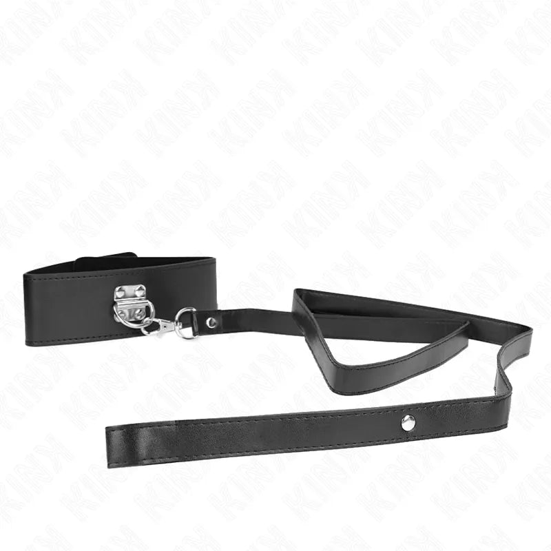 Collier BDSM en cuir noir élégant avec boucles polies, ajustable et robuste, idéal pour débutants et avancés.