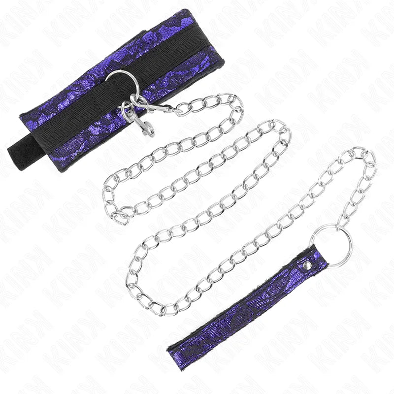 Collier BDSM en cuir noir rembourré avec boucle sécurisée, chaîne métallique, design élégant et confortable.