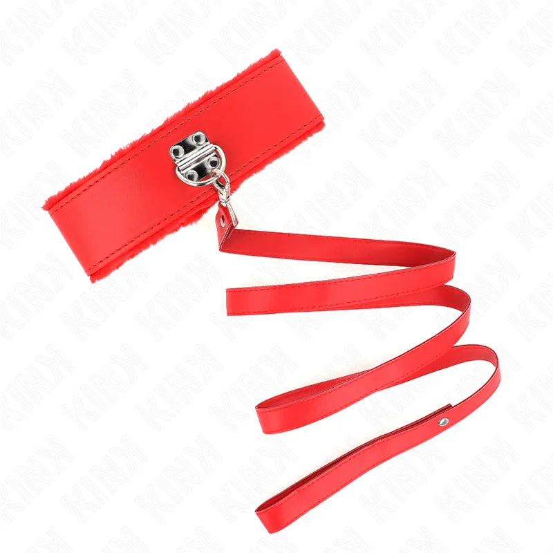 Collier BDSM en cuir rouge véritable, ajustable, avec boucles métalliques robustes et finition élégante pour confort et st...