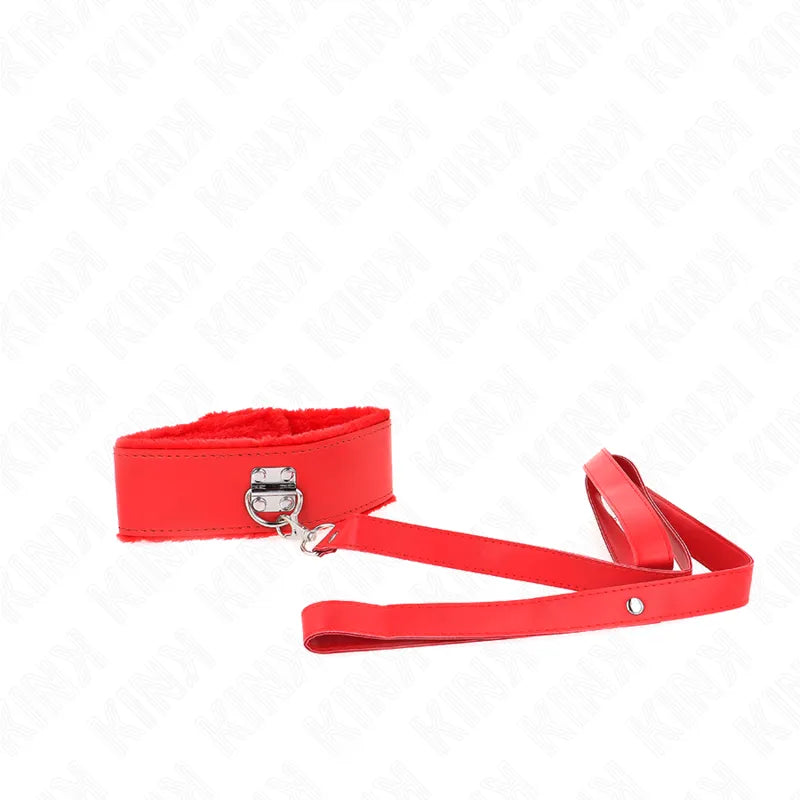 Collier BDSM en cuir rouge véritable, boucle métallique, finition luxueuse, ajustable pour confort et élégance.