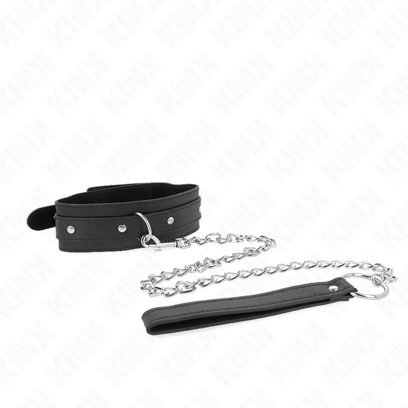 Collier BDSM cuir noir élégant avec boucle réglable et chaîne argentée, design raffiné et durable pour expérience sophisti...