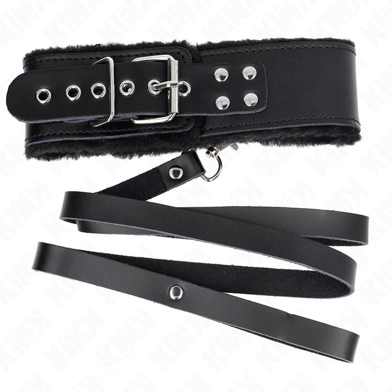 Collier BDSM noir en cuir végétalien avec boucle métallique, design élégant et robuste, ajustable et confortable.