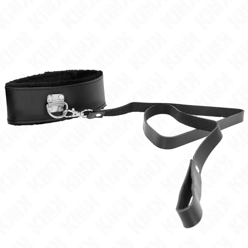 Collier BDSM noir en cuir végétalien, design élégant et robuste avec boucle métallique, ajustable et confortable.
