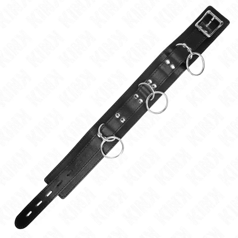 Collier BDSM en cuir noir véritable, élégant avec boucles métalliques, design sophistiqué et réglable pour confort et sécu...