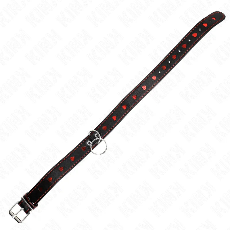 Collier BDSM cuir noir avec détails rouges, boucle métal solide, design élégant et raffiné pour confort et durabilité.