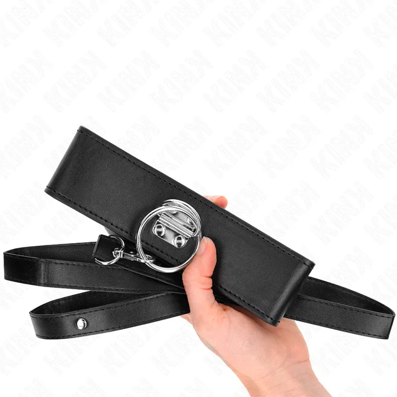 Collier BDSM cuir noir élégant, ajustable, boucle métallique, confort optimal, finition soignée, style sophistiqué.