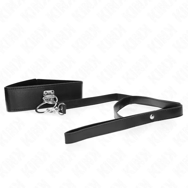 Collier BDSM cuir noir élégant, ajustable, finition soignée, boucle métallique, confort optimal, sécurité et style.