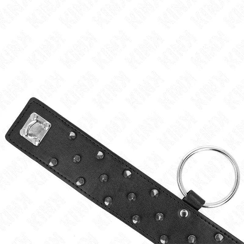 Collier BDSM cuir noir végétalien avec boucles métal robuste, design élégant et ergonomique, ajustable et confortable.
