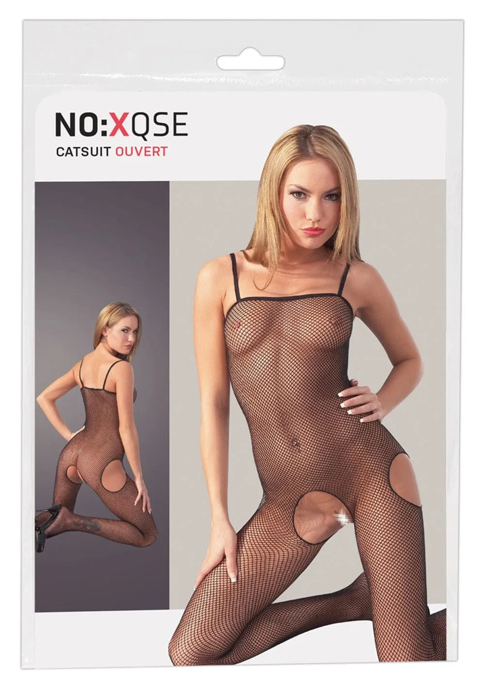 Combinaison résille noire sans couture, ouverte côtés et entrejambe, bretelles fines, élégante et sexy, Cottelli.