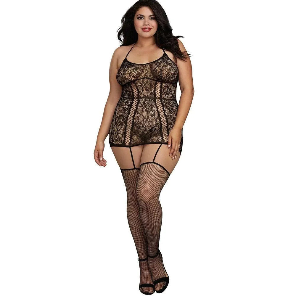 Combinaison grande taille dentelle lanières entrecroisées jarretières réglables dos nu élasticité confortable sexy sophistiquée ajustable nylon élasthanne