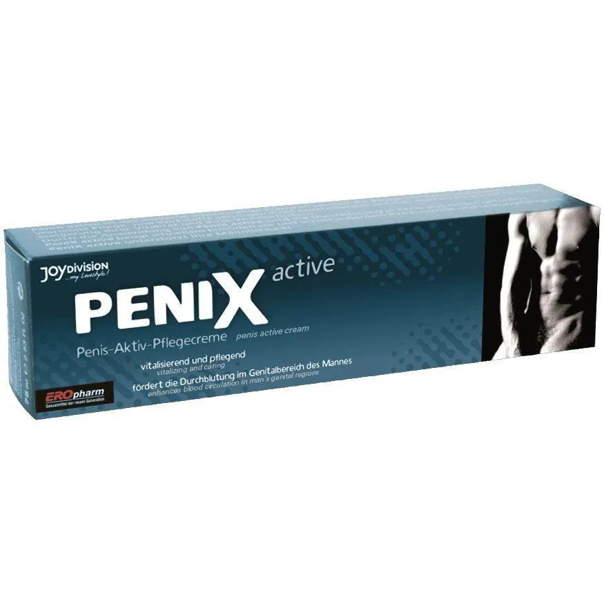 Boîte bleue de complément alimentaire virilité masculine, texte blanc, image silhouette masculine, amélioration circulation.