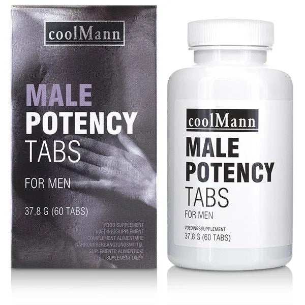 Boîte noire et flacon blanc de compléments Tribulus Terrestris pour vitalité et libido masculine, 60 comprimés.