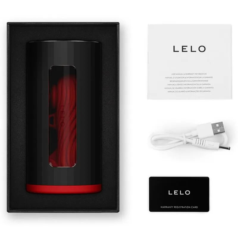Console de plaisir LELO F1S V3 noire et rouge, silicone liquide, double moteurs, câble USB, carte garantie, manuel inclus.