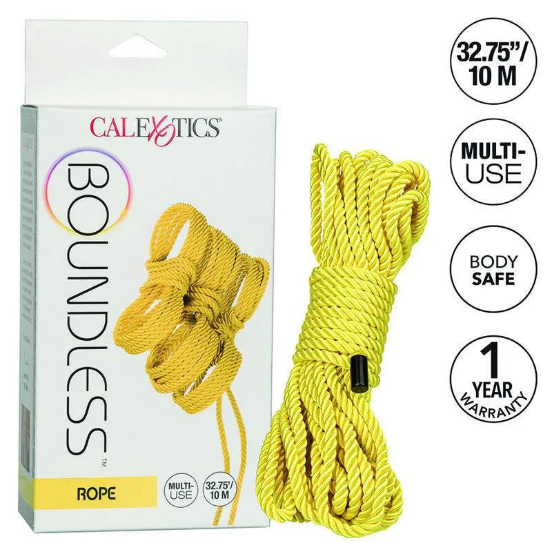 corde bdsm jaune vif coton polyester 1000cm douceur résistance capuchons zinc sans nickel bondage artistique mains pieds sécurité débutant expérimenté