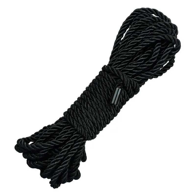 Corde BDSM noire 10m en coton-polyester, douce, résistante, avec capuchons en alliage de zinc, pour ligatures esthétiques.