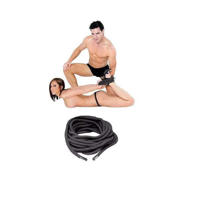Corde bondage Shibari noire 35 pieds en soie japonaise, épaisseur 1/4 pouce, pour harnais esthétiques et attaches complexes.