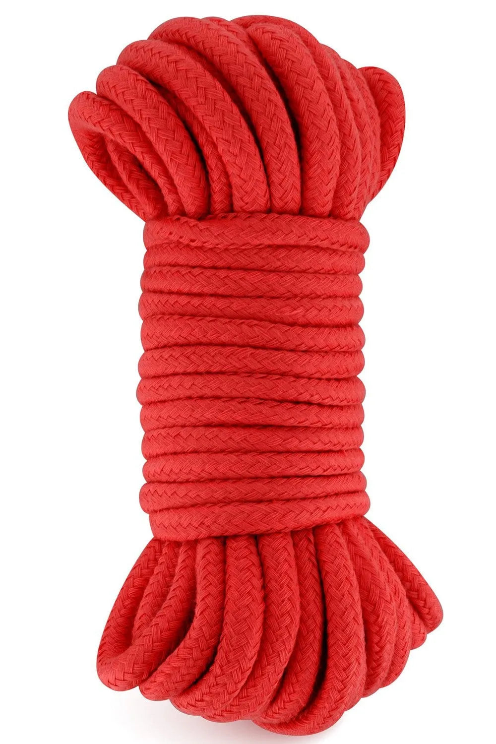 Corde de bondage rouge en coton, 10 mètres, douce et soyeuse, idéale pour shibari, texture confortable et sécurisée.