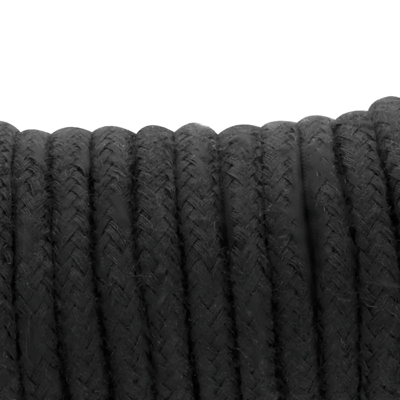 Corde de bondage en coton noir 20 mètres, texture douce, idéale pour nœuds sécurisés, débutants et experts fétichisme.
