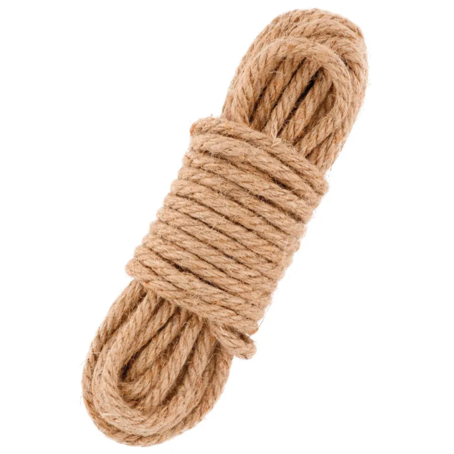 Corde de bondage jute naturelle 5m, douce et robuste, pour jeux BDSM, texture tressée artisanale, couleur beige.