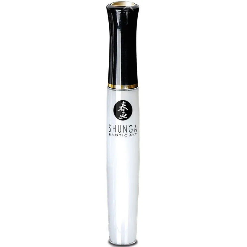 Flacon élégant noir et blanc du Shunga Kit Aphrodisiaque, inspiré de l'art érotique japonais, pour une expérience sensorie...