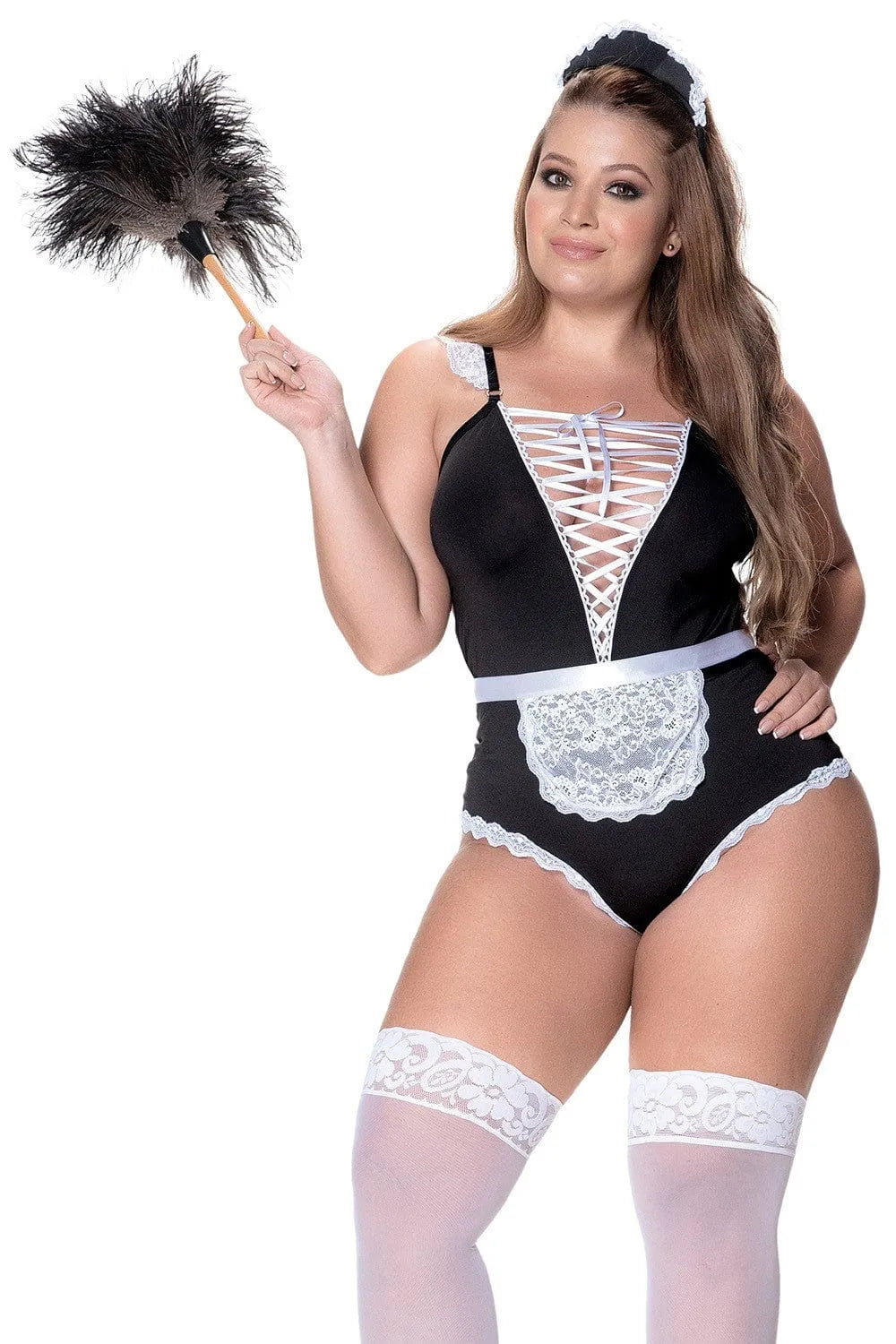 costume femme ménage sexy grande taille dentelle justaucorps croisé détails tablier bandeau élégant sensuel extensible confortable