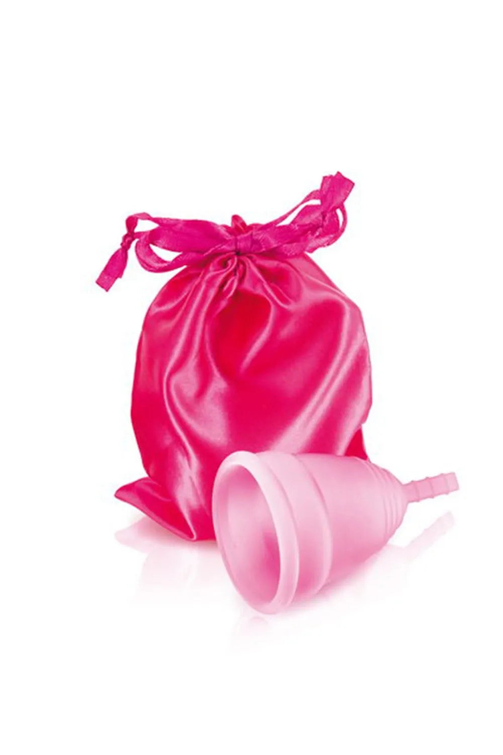 Coupe menstruelle rose taille L en silicone avec pochon de rangement, protection écologique pour flux abondant.