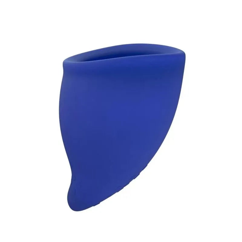 Coupe menstruelle bleue en silicone écologique, forme ergonomique, pour flux abondant, idéale pour sport et natation.