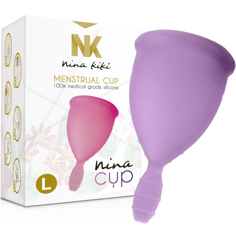 Coupe menstruelle violette en silicone médical avec boîte NINA CUP, écologique, réutilisable, capacité 15ml.