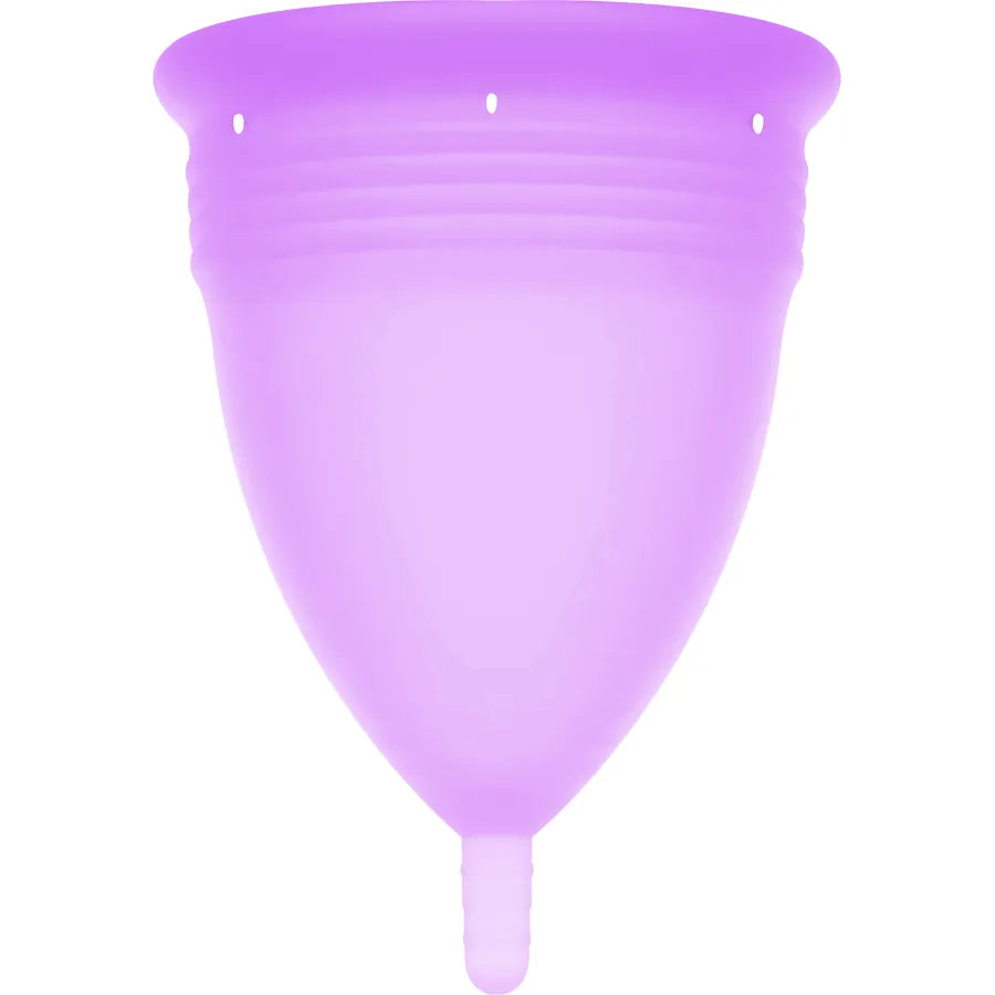 Coupe menstruelle silicone violette, forme conique, hypoallergénique, écologique, capacité 24ml, idéale sport et quotidien.