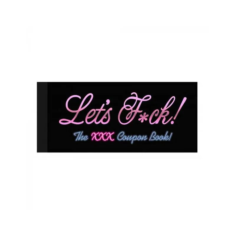 Livre de coupons romantiques noir avec texte rose et bleu pour jeux intimes et moments complices en couple.