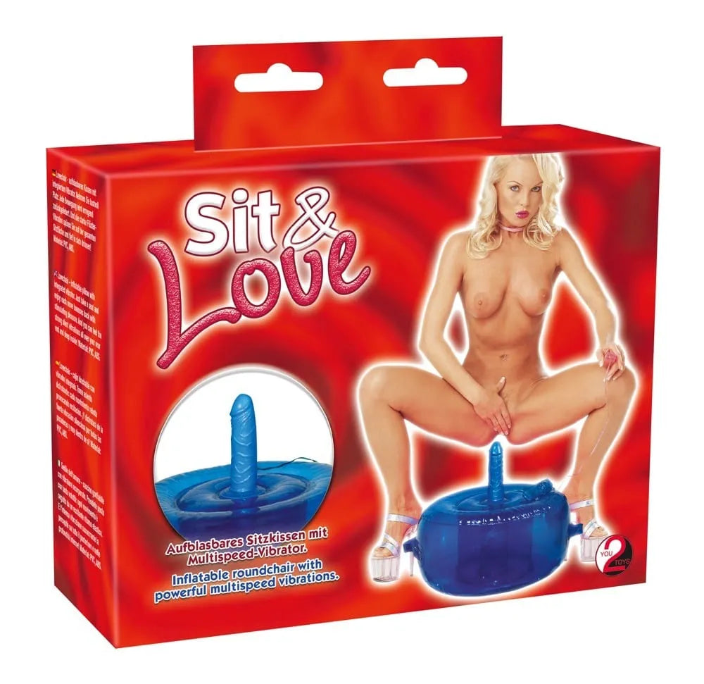 Coussin gonflable bleu avec vibromasseur multivitesse, ergonomique, silencieux, en PVC et ABS, supporte jusqu'à 100 kg.