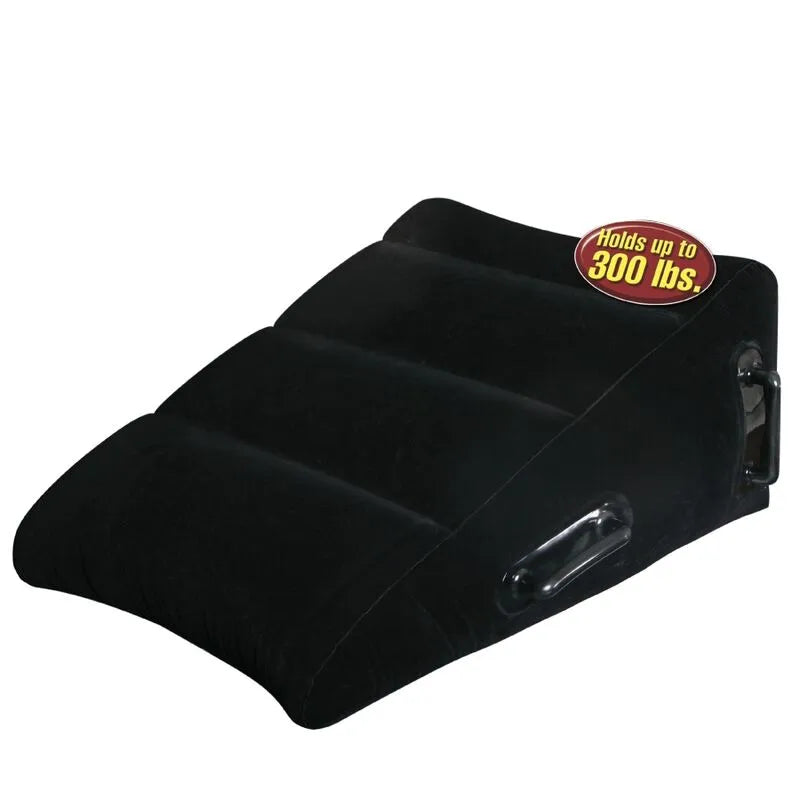 Coussin érotique gonflable noir polyvalent velours incliné ergonomique stabilité quatre poignées vinyle floqué portable discret durable 130kg