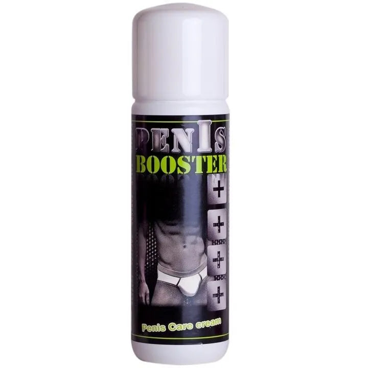 Crème agrandissement pénis 125ml, tube blanc avec étiquette noire et verte, formule hypoallergénique testée.