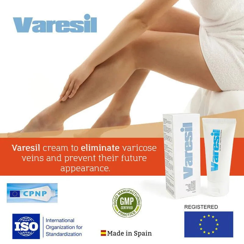 Crème apaisante varices, tube blanc et boîte, soulagement douleurs, amélioration circulation, jambes légères, confort.